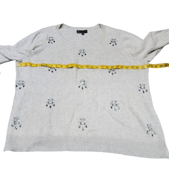 Lane Bryant Gray Crewneck Chandelier Crystal Embellished Sweater 26/28 - Picture 5 of 7